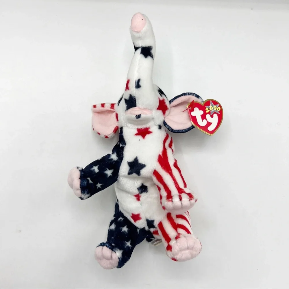 Ty Vintage Y2K Beanie RIGHTY the Elephant Patriotic Red, White & Blue Plush
